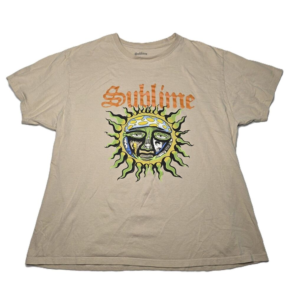Sublime Men’s Sun Graphic T‑Shirt 2XL Tan Short Sleeve 100% Cotton Grunge
